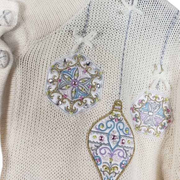 Vintage Embroidered Cardigan Sz Large Sequin Christmas Holiday Ornament  Sweater - Picture 8 of 12